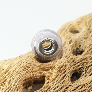 Purple and Silver European Glass Charm Bead with Silver Core Center